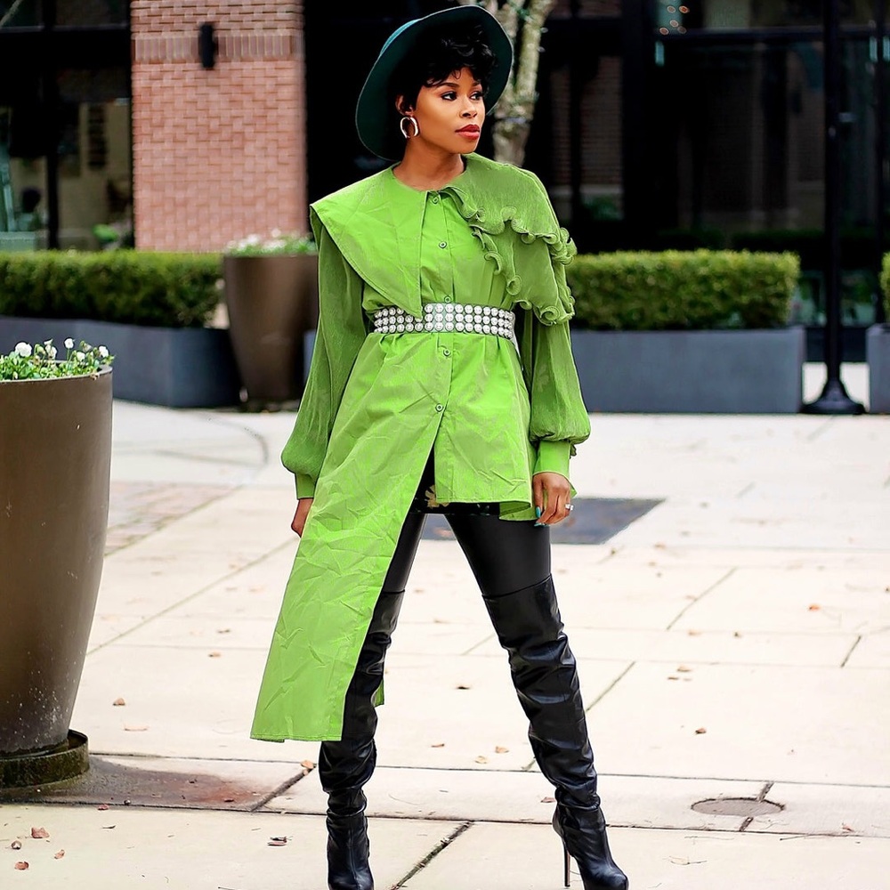 Statement Green Ruffle Button-Down Shirt - Picture 6 of 6